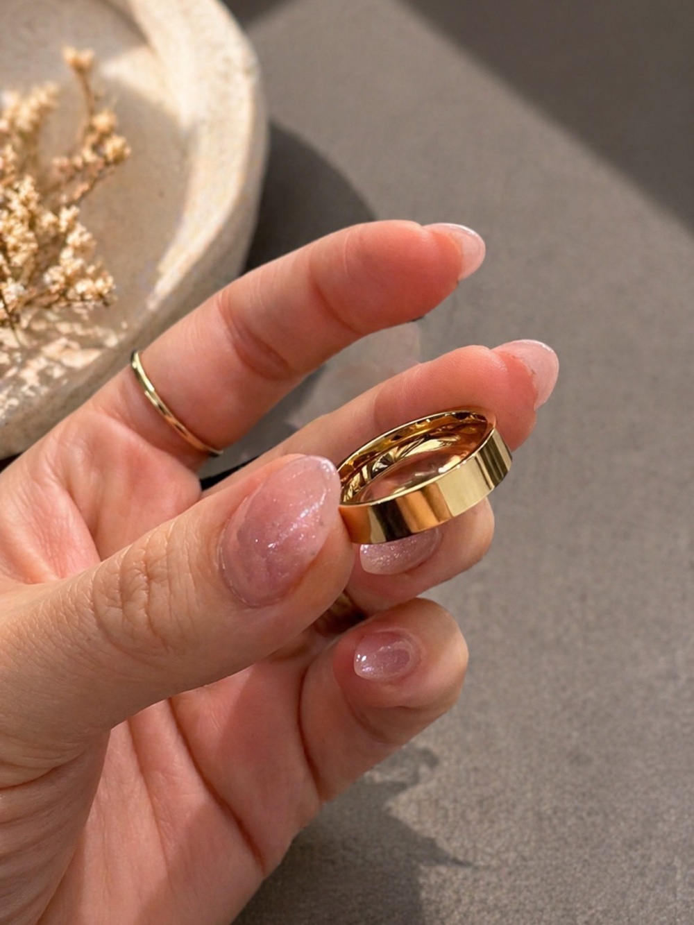 14K Gold 5mm Ring Chunky Women Pinky Band Thick Cigar Wedding Stack Unisex LUX